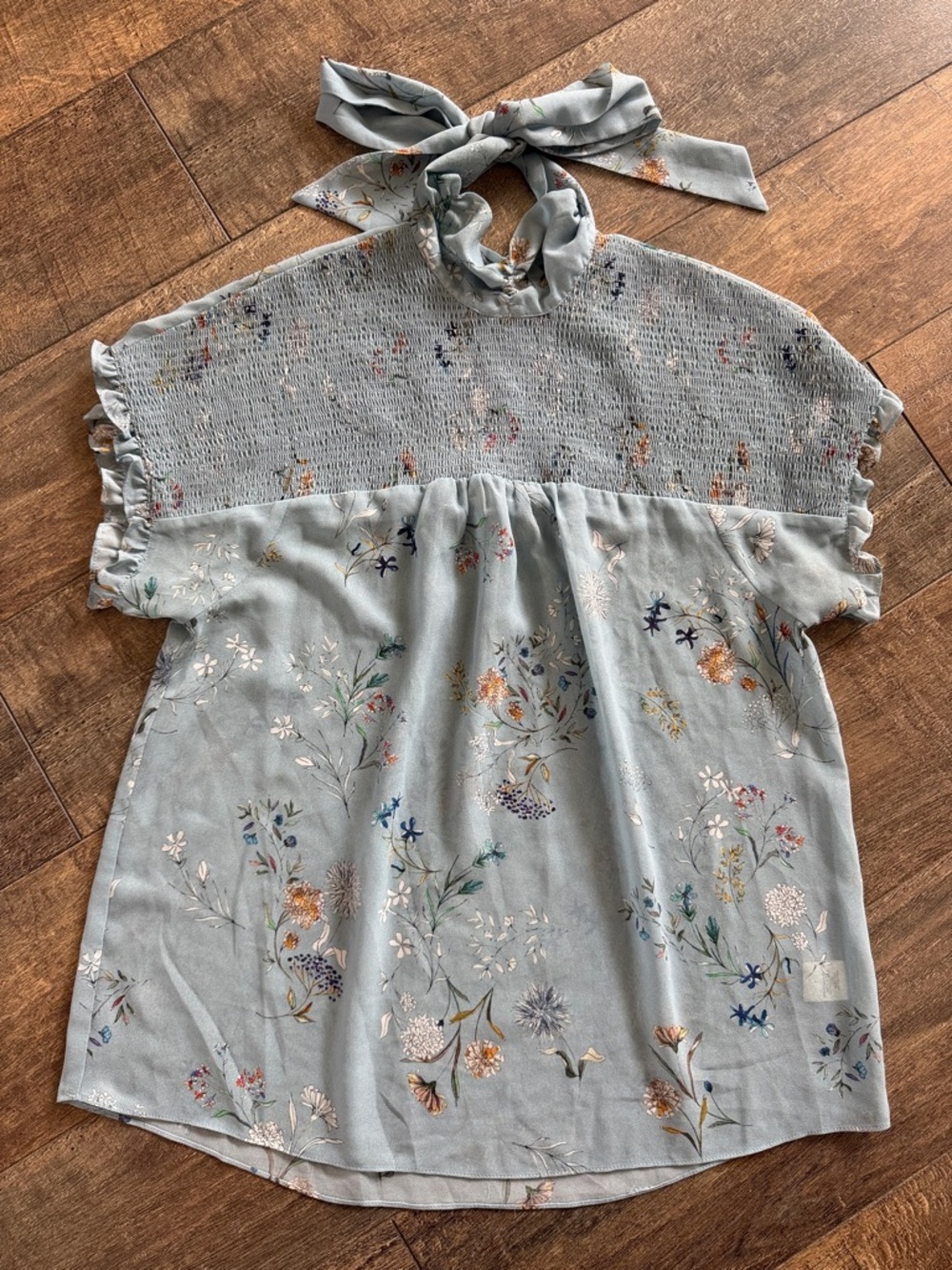 Willow & Clay Light Blue Floral Smocked Halter Top